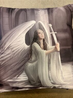 Angel Wings Sword Decorative Throw Pillow - White and Gray